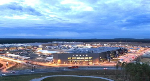 Tesla Gigafactory at the Blue Hour, Battery Factory Building, Grünheide, 19.12.2025, Grünheide,