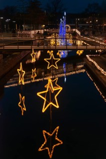 Christmas decoration in Kiel am Holstenfleet, Kleiner Kiel Canal, city center, Christmas, lighting,