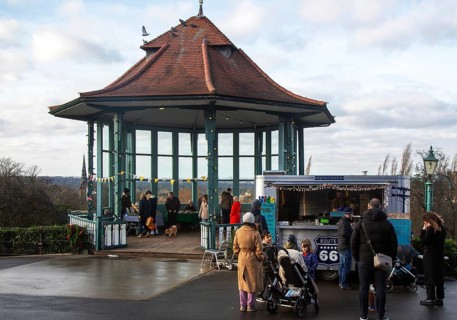 Market stall at winter market, Victorian Bandstand, Horniman museum gardens, Forest Hill, south