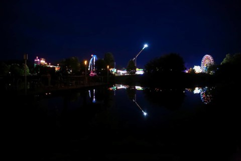 Fairground in Ulm Friedrichsau at night, folk festival, hustle and bustle, fair, Ferris wheel,