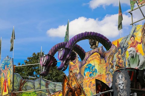 Fairground in Ulm Friedrichsau, folk festival, hustle and bustle, amusement park, amusement
