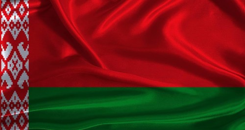 Belarus flag with cloth textured background. National flag of Belarus with realistic texture