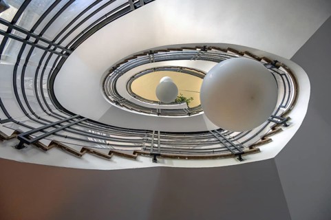 1950s staircase, Volkshochschule, Hirschenstraße, Fürth, Middle Franconia, Bavaria, Germany