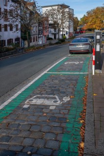 Electric car charging marked charging stations in the inner city, Fürth, Middle Franconia, Bavaria,