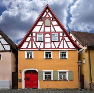 Restored, historic half-timbered house, Hersbruck, Middle Franconia, Bavaria, Germany