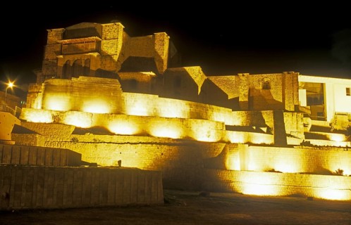 Illuminated Santo Domingo church in Cusco, Andean highlands, Peru, South America, September 1997,