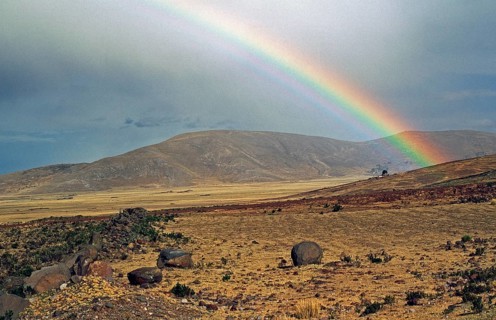 Rainbow, Andean highlands near Puno, Peru, South America, September 1997, vintage, retro, old,