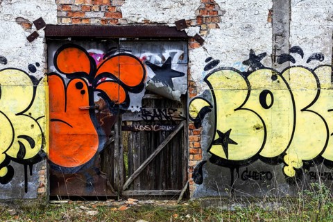 Alte Wand with Grafity and Gate of the dilapidated plant of a former agricultural production