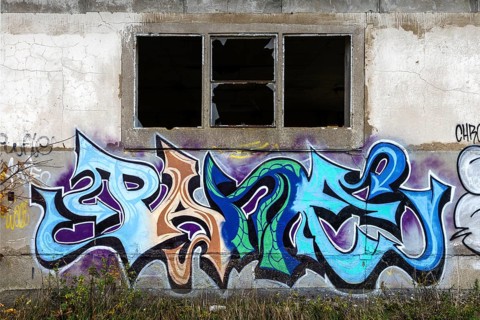 Alte Wand with Grafity, dilapidated plant of a former agricultural production cooperative of the
