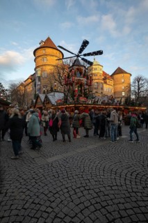 The Stuttgart Christmas Market with its magnificent Christmas pyramid and the Old Palace in the