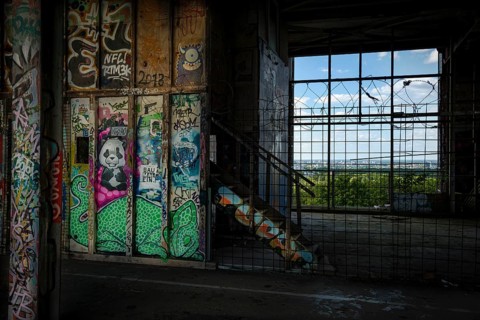 Graffiti on the former US eavesdropping facility on Teufelsberg in Grunewald, Berlin, Germany