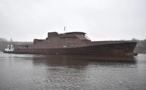 Tugboats bring a new Potsdam-class ship for the Federal Police in the Kiel Canal, NOK, Kiel Canal,