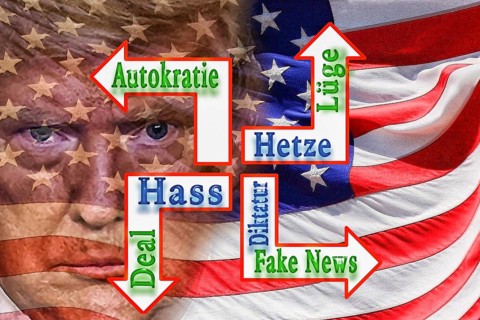 Symbolic image, Trump's paths against the world, divides the USA, democracy versus autocracy,