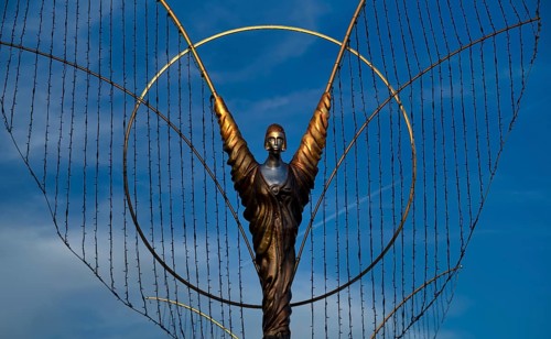 Golden angel, angel figure, angel motif, baroque Christmas market, evening light, Ludwigsburg,