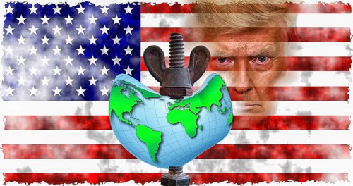 Symbolic image, Trump blackmails the world, divides the USA, democracy versus autocracy, Donald