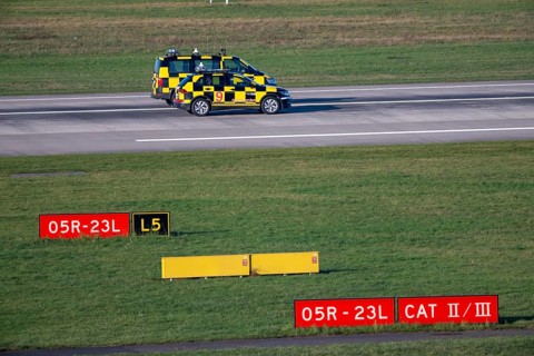 Inspection of runway 05R/23L 3000m main runway south, by Marshall vehicles also called Follow Me