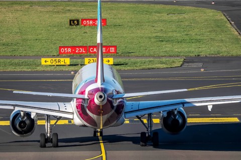 Eurowings Airbus on the taxiway to take off, Düsseldorf Airport, DUS