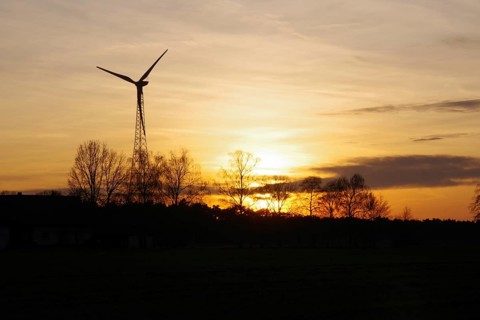 Landscape, wind generator, sunset, orange, atmospheric, Germany, golden yellow sunset in December