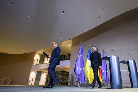 Friedrich Merz (Chancellor of the Federal Republic of Germany) and Volodymyr Zelensky (President of