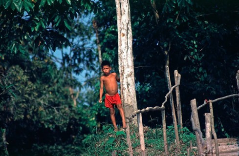 Little boy on the banks of the Amazon near Iquitos, Peru, South America, September 1997, vintage,