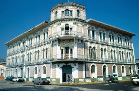 House clad with glazed bricks in Iquitos on the Amazon, Peru, South America, September 1997,