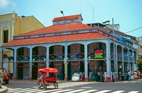 Tuk-tuk, iron house built by Gustav Eiffel in the center of Iquitos on the Amazon, Peru, South