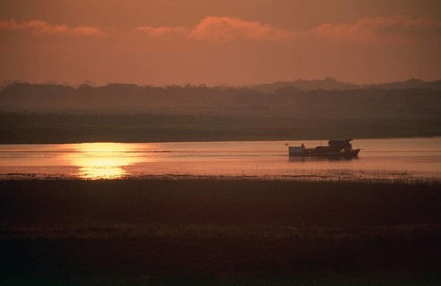 Sunrise over the Amazon, Iquitos, Peru, South America, September 1997, vintage, retro, old,
