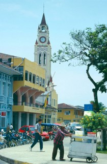 City center, church, Iquitos, Peru, South America, September 1997, vintage, retro, old, historic