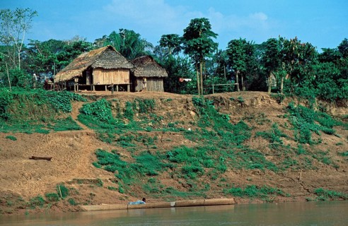 Riverfront house, Rio Tambopata, Tambopata National Park, Amazon Basin, Peru, South America,