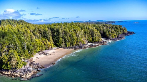Breathtaking aerial view revealing the pristine beauty of mackenzie beach within clayoquot sound
