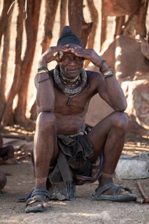 Elderly man, leader of the Himba, traditional Himba village, Kaokoveld, Kunene, Namibia