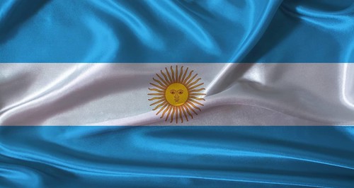 National flag of Argentina with cloth texture. Argentina flag with realistic texture background