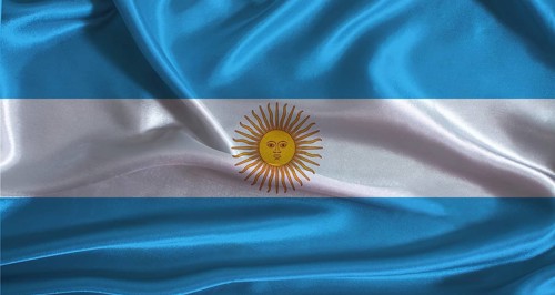 Argentina flag with cloth textured background. National flag of Argentina with realistic texture