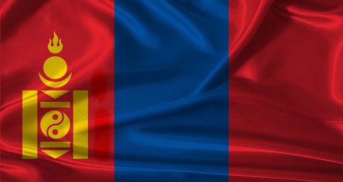 National flag of Mongolia with cloth texture. Mongolian flag with realistic texture background