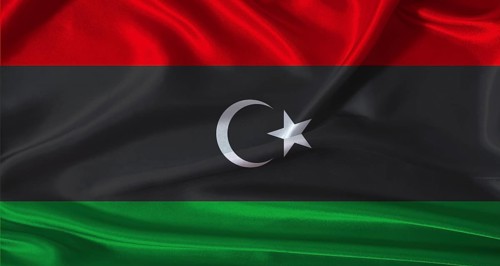 National flag of Libya with cloth texture. Libya flag with realistic texture background