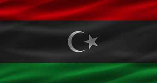 Libyan flag with fabric texture. Realistic flag of Libya waving