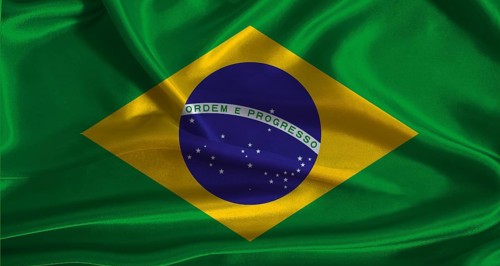 Brazil flag with cloth textured background. National flag of Brazil with realistic texture