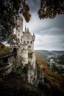Castle and dark mystical atmosphere, Lichtenstein Castle, Honau, Echaz Valley, Swabian Jura,