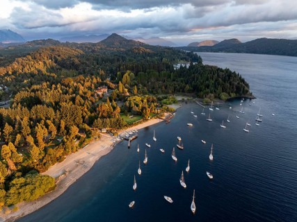 Sailboats in the lake, aerial view near San Carlos de Bariloche, Nahuel Huapi Lake, Península San