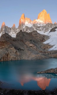 Laguna de los Tres, sunrise, alpine glow, glaciers and glaciers Lake de los Tres, mountains and