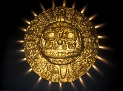 Golden Inca motif in the National Museum in Lima, Peru, South America, September 1997, vintage,