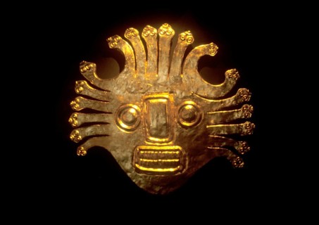 Golden mask in the National Museum in Lima, Peru, South America, September 1997, vintage, retro,
