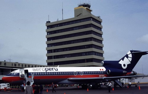 Aero Peru machine, airport, Lima, Peru, South America, September 1997, vintage, retro, old,