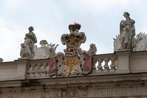 Coat of arms of the Dukes of Saxe-Altenburg, archway of the Altenburg Palace complex, Thuringia,