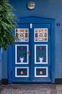 Decoratively designed front door of a residential building, Ahrenshoop, Darß, Mecklenburg-Western