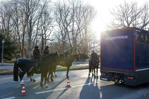 Police horse patrol during the visit of Volodymyr Selensky (President of Ukraine) to Frank-Walter