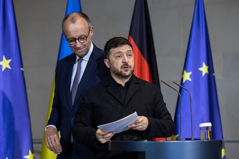 Volodymyr Zelensky (President of Ukraine) and Friedrich Merz (Chancellor of the Federal Republic of