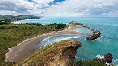 Deliverance Cove and Castlepoint Lighthouse, Castle Rock views, rocks, ocean. Castlepoint,