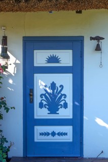 Decoratively designed front door on a residential building, Ahrenshoop, Darß, Mecklenburg-Western