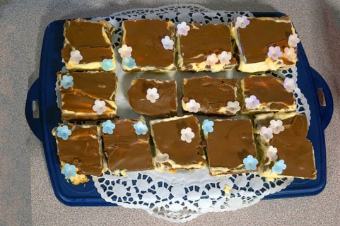Tiramisu decorated on a tray, Bavaria, Germany